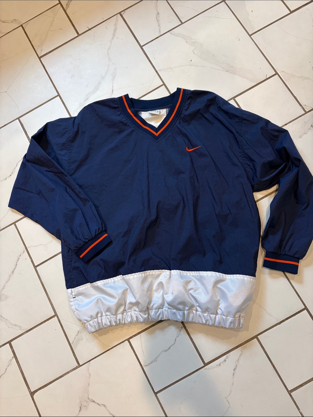 Vintage 90’s Nike Windbreaker Pullover, Navy/Orange Trim - boys size xl (18-20)